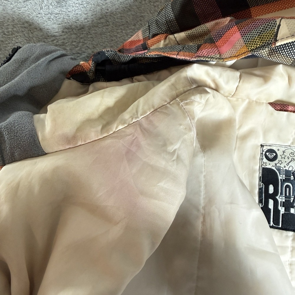 Roxy Women's Coat 5k Size Large Snowboarding White Pink Plaid - Picture 8 of 12